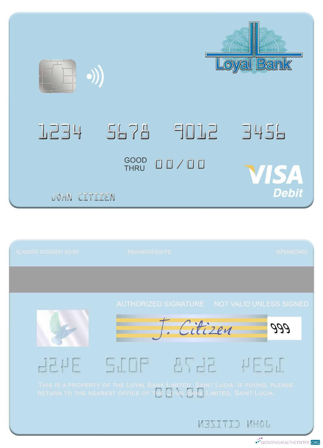Download Saint Lucia Loyal Bank Limited visa debit card Photoshop template